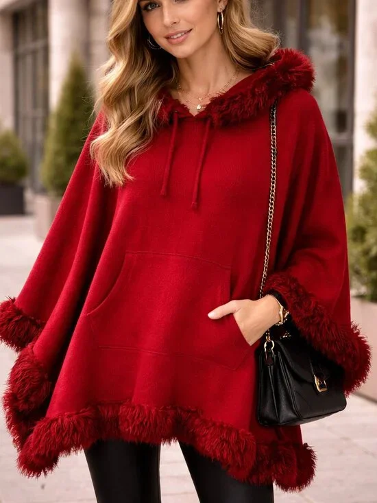 Polo Jeans Co Ralph Lauren Poncho Cape Red Fringe Hooded One Size Vintage Boho - Picture 1 of 8